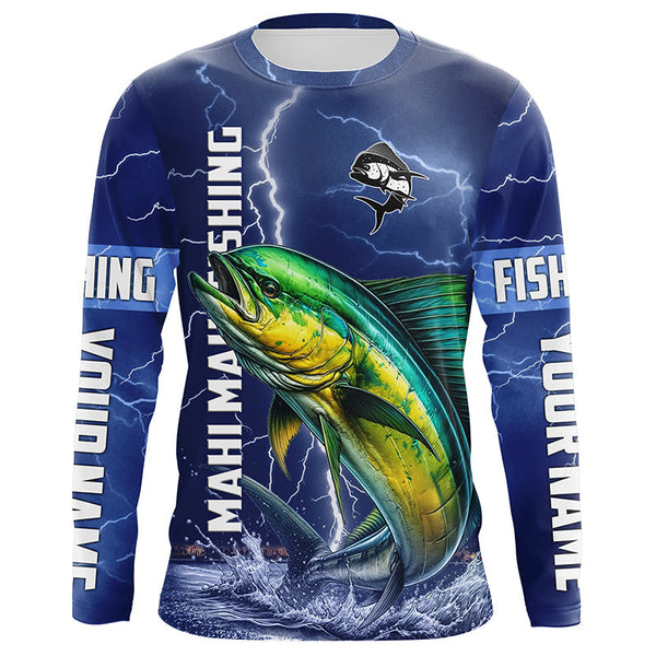 Maxcorners Mahi Mahi Fishing blue lightning jerseys custom performance Long Sleeve tournament fishing shirts MT2108