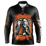 Maxcorners Black and Orange Witch golf Men golf polo shirts custom Halloween golf tops for mens