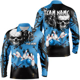 Maxcorners Skull Bowling Shirts Custom Halloween Bowling Team League Jerseys, Gift For Bowlers | Blue