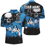 Maxcorners Skull Bowling Shirts Custom Halloween Bowling Team League Jerseys, Gift For Bowlers | Blue