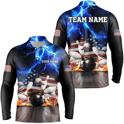 MaxcornersBlue Lightning thunder storm American Flag Bowling Shirts Custom Bowling Team League Jerseys