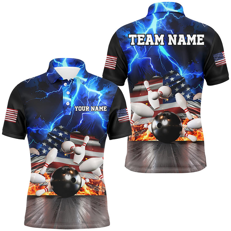 MaxcornersBlue Lightning thunder storm American Flag Bowling Shirts Custom Bowling Team League Jerseys