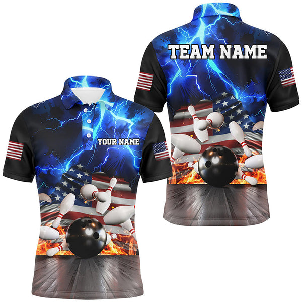 MaxcornersBlue Lightning thunder storm American Flag Bowling Shirts Custom Bowling Team League Jerseys