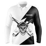 Maxcorners Black and White Skull golf clubs Men golf polo shirt custom Skull golf tops personalized golf gifts