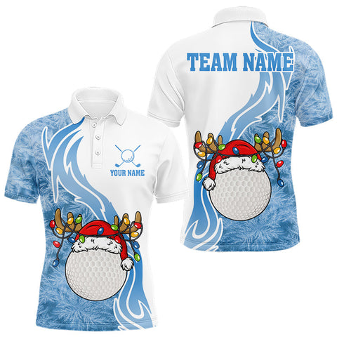 Maxcorners White and Blue Ice pattern Mens Christmas Golf Shirts Custom unique golf polos for men Xmas gifts LM3010