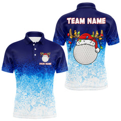 Maxcorners Blue Ice pattern Mens Christmas Golf Shirts Custom Golf clothes For Men, Christmas gifts LM3010