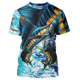 Maxcorners Sailfish fishing scales blue sea water camo Custom UV protection performance long sleeve fishing shirt LM2408