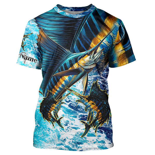 Maxcorners Sailfish fishing scales blue sea water camo Custom UV protection performance long sleeve fishing shirt LM2408