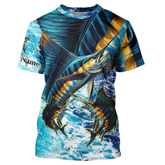 Maxcorners Sailfish fishing scales blue sea water camo Custom UV protection performance long sleeve fishing shirt LM2408