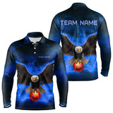 Maxcorners Personalized Blue Flame Eagle Custom Bowling Team Shirts For Mens, Fire Eagle Bowling League Jersey