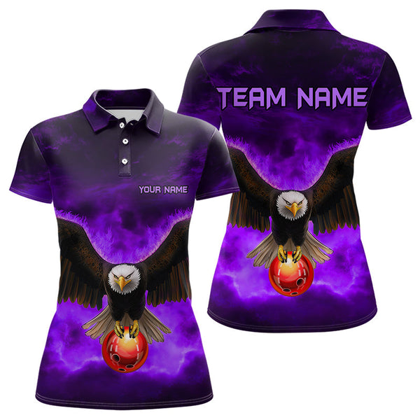 Maxcorners Personalized Purple Flame Eagle Custom Bowling Team Shirts For Mens, Fire Eagle Bowling League Jersey