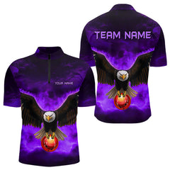 Maxcorners Personalized Purple Flame Eagle Custom Bowling Team Shirts For Mens, Fire Eagle Bowling League Jersey