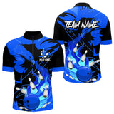 Maxcorners Eagle Flame Bowling Ball And Pins Custom Mens Bowling Shirts, Team Bowling Jerseys | Blue