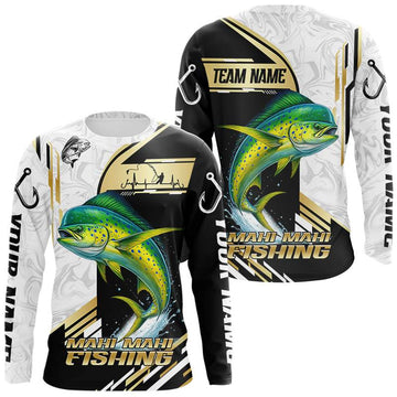 Maxcorners Personalized Mahi Mahi fishing shirts Custom sun protection Dorado fishing team jerseys | Gold LM2602