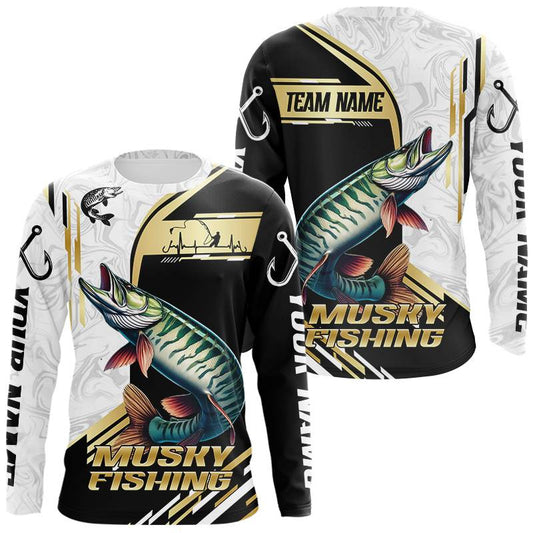 Maxcorners Personalized Musky fishing shirts Custom sun protection Muskie fishing team jerseys | Gold
 LM0503