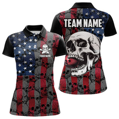 Maxcorners American Flag Skull Camo Bowling Shirt For Men Custom patriotic Team Jersey bowling attire for men LM263