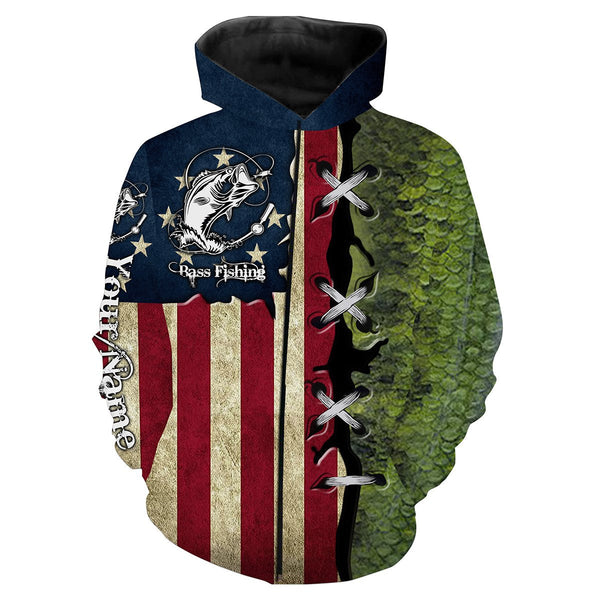 Maxcorners Bass Fishing American Flag Patriot Customize Name 3D Shirts