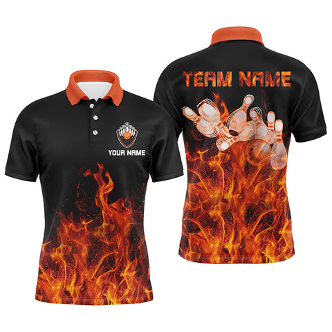 Maxcorners Orange Flame Bowling Ball And Pins Customized Name And Team Name 3D Shirt