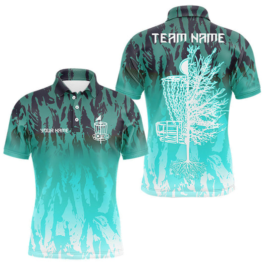 Maxcorners Disc golf basket Cyan Blue camo Men disc golf polo shirt custom disc golf jerseys team shirts for men LM2707