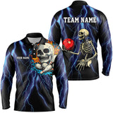 Maxcorners Blue lightning thunder storm skull flame Bowling Shirts Custom Bowling Team Bowler Jerseys