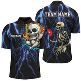 Maxcorners Blue lightning thunder storm skull flame Bowling Shirts Custom Bowling Team Bowler Jerseys