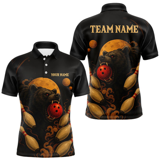 Maxcorners Custom Black Bear Bowling Men Polo, Quarter Zip Shirts Bear Bowling Team Jerseys LM0210