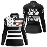 Maxcorners Black and White American Flag Women golf polo shirt custom Talk birdie to me funny ladies golf tops