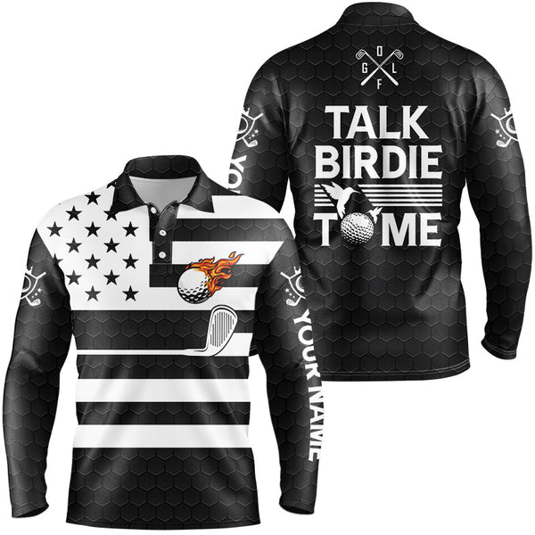 Maxcorners Black and White American Flag Men golf polo shirt custom Talk birdie to me funny mens golf tops