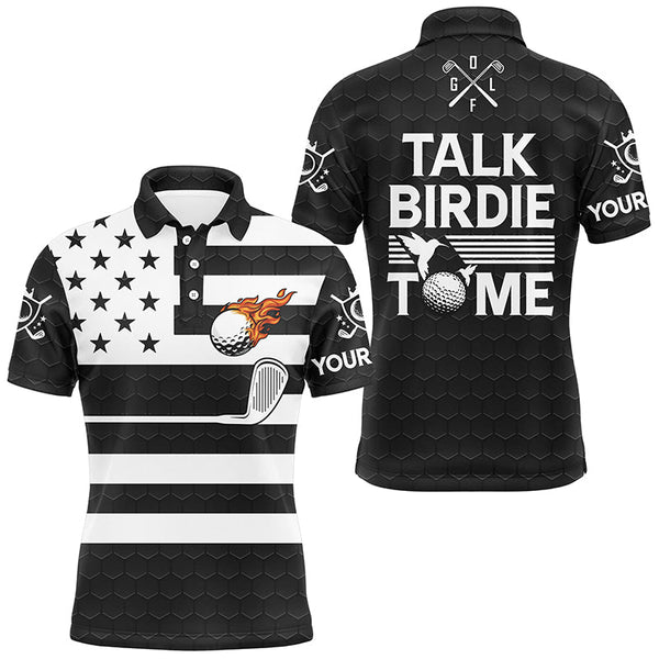 Maxcorners Black and White American Flag Men golf polo shirt custom Talk birdie to me funny mens golf tops