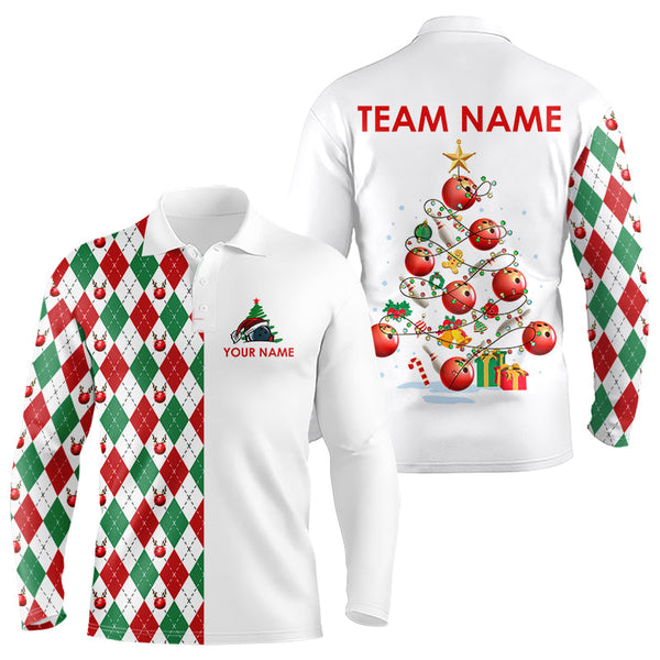 Maxcorners Christmas Tree Bowling Shirts Custom Red, White, Green Argyle Pattern Bowling Team Jerseys