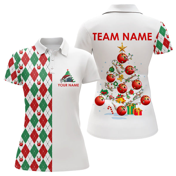 Maxcorners Christmas Tree Bowling Shirts Custom Red, White, Green Argyle Pattern Bowling Team Jerseys