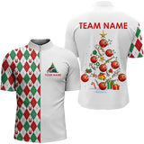 Maxcorners Christmas Tree Bowling Shirts Custom Red, White, Green Argyle Pattern Bowling Team Jerseys