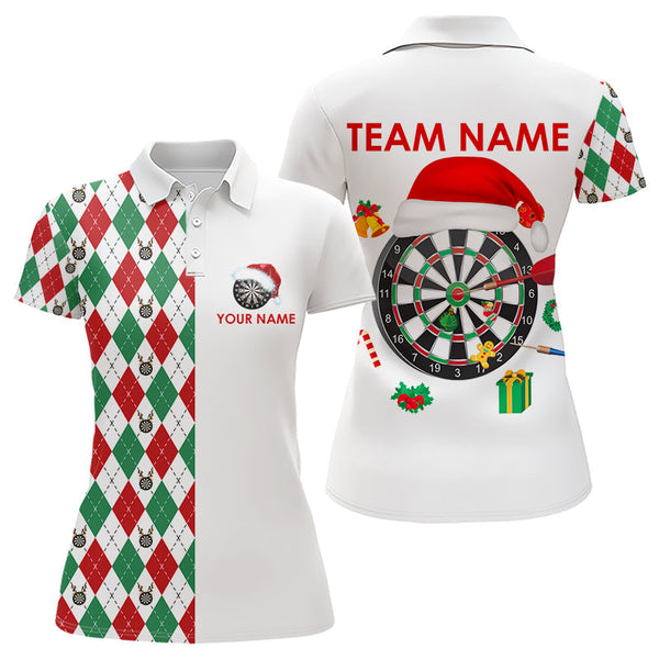 Maxcorners Darts Poloshirts Custom Red, White, Green Argyle Pattern Christmas