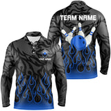 Maxcorners Blue Flame Fire Bowling Shirts Black Camo Bowling Jerseys Personalized Bowling Team Shirts