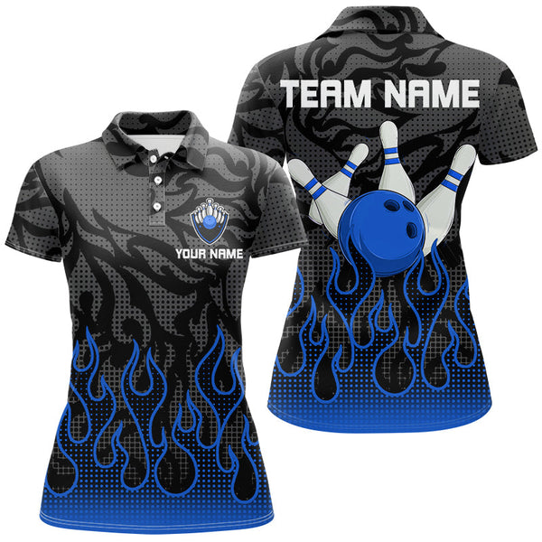 Maxcorners Blue Flame Fire Bowling Shirts Black Camo Bowling Jerseys Personalized Bowling Team Shirts