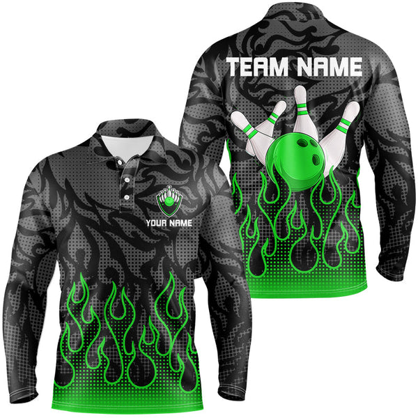 Maxcorners Green Flame Fire Bowling Shirts Black Camo Bowling Jerseys Personalized Bowling Team Shirts