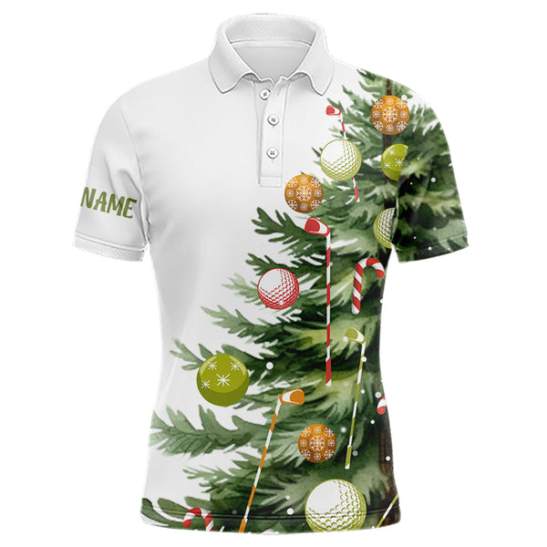 Maxcorners White Golf Polo Shirts Custom Christmas Tree Golf Shirt Christmas Golf Gifts