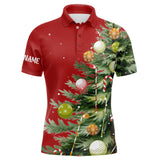 Maxcorners Red Golf Polo Shirts Custom Christmas Tree Golf Shirt Christmas Golf Gifts