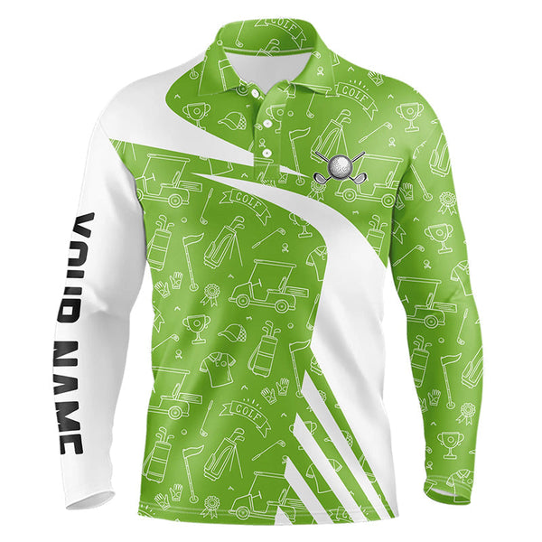 Maxcorners White and Green Golf pattern Mens golf polo shirts custom golf attire for men