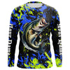 Maxcorners Personalized Largemouth Bass fishing green blue camo long sleeve Fishing Shirts LM0201