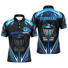 Maxcorners Black Mens disc golf polo shirts custom blue fire lightning team disc golf jerseys, unique golf gifts MT0510