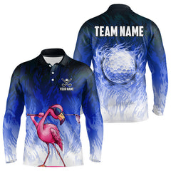 Maxcorners Funny Flamingo Blue camo flame golf ball Mens Golf Polo Shirts Custom Flamingo Golf attire for men