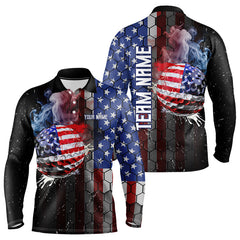 Maxcorners Smoke Golf ball American Flag pattern Mens Golf Polo Shirts Custom Patriotic Golf attire for men