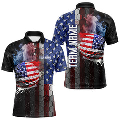 Maxcorners Smoke Golf ball American Flag pattern Mens Golf Polo Shirts Custom Patriotic Golf attire for men