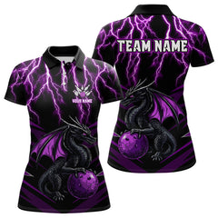 Maxcorners Black & Purple Lightning Thunder Dragon Bowling Shirt For Men Custom Dragon Bowling Team Shirt Uniform