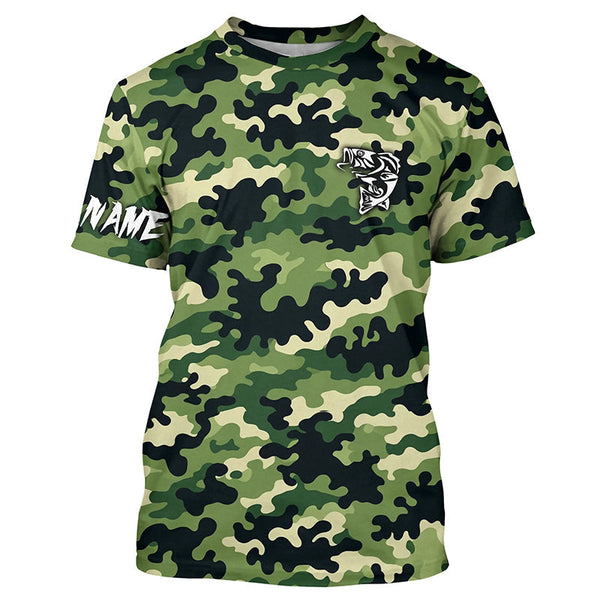 Maxcorners Bass fishing green camouflage Custom bass fishing Shirts jerseys - personalized camo fishing apparel MT2108