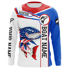 Maxcorners Angry Redfish drum American flag patriotic fishing Custom name and boat name tournament fishing shirts LM2408