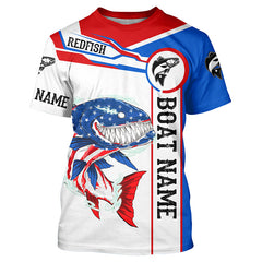 Maxcorners Angry Redfish drum American flag patriotic fishing Custom name and boat name tournament fishing shirts LM2408