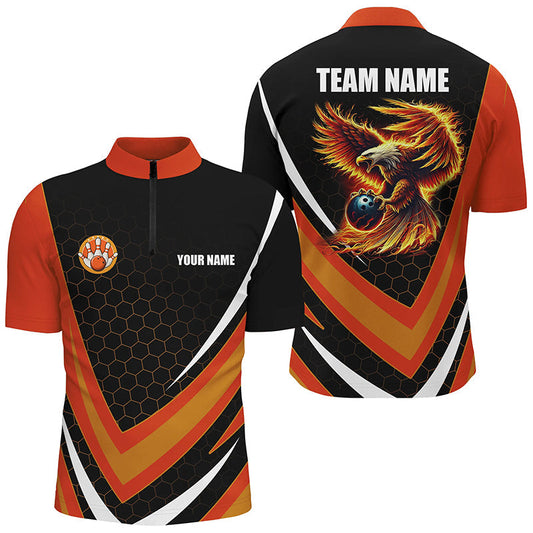 Maxcorners Blue&Brown Eagle Bowling Gifts for Men Team with Name Polo & 1/4 Zip