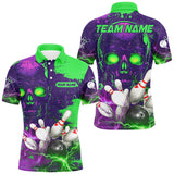 Maxcorners Purple and Green Lightning Thunder Storm Skull Bowling Shirts Custom Bowling Team Jerseys